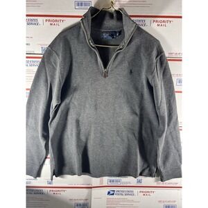 Polo Ralph Lauren Sweater M Grey 1/4 Zip Knit Pullover Sweatshirt Green Pony